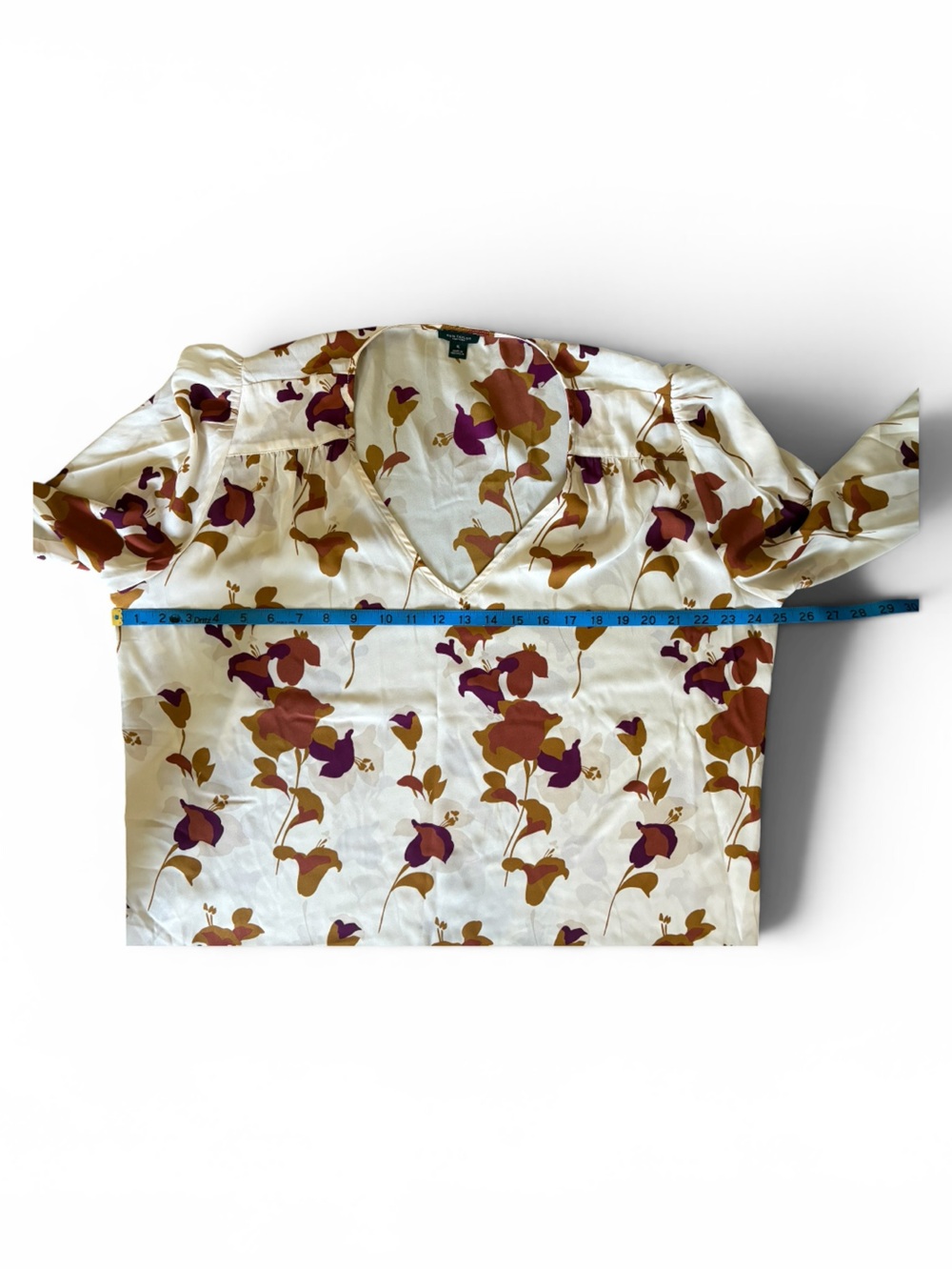 Ann Taylor Cream Blouse with Rust and Plum Floral Print - Picture 7 of 7